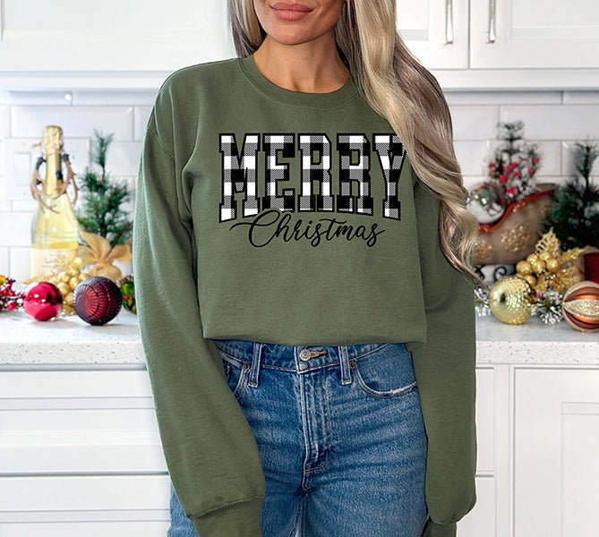 Merry Christmas Black & White Plaid Christmas DTF Transfer