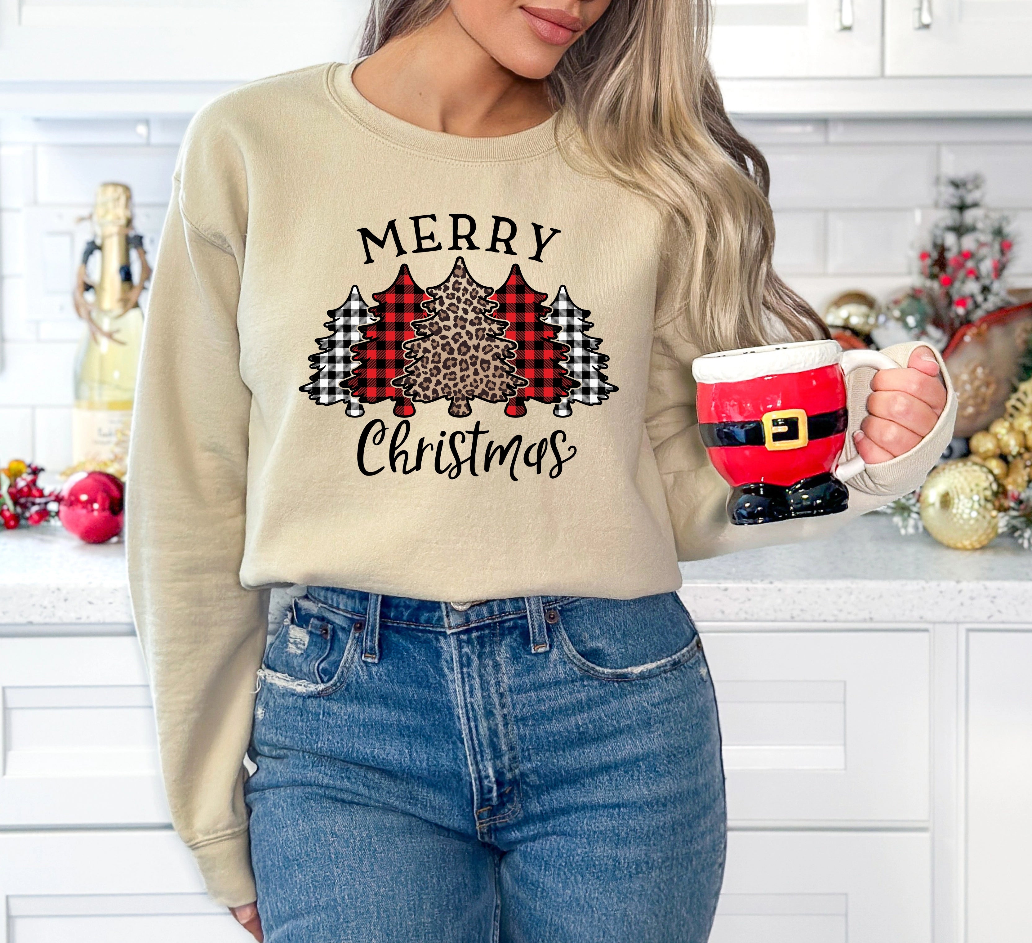 Plaid & Leopard Merry Christmas Trees Christmas DTF Transfer