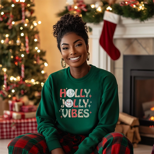 Distressed Holly Jolly Vibes Smiley Christmas DTF Transfer