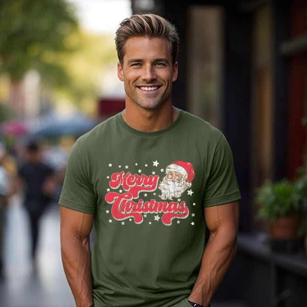 Merry Christmas Santa Claus with Stars Christmas DTF Transfer