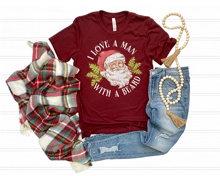 I Love a Man with a Beard Santa Christmas DTF Transfer