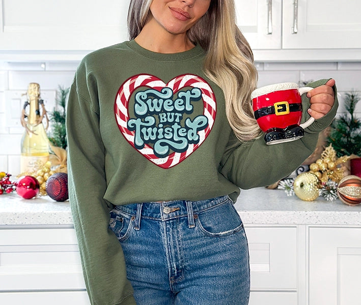 Sweet But Twisted Candy Cane Heart Funny Christmas DTF Transfer
