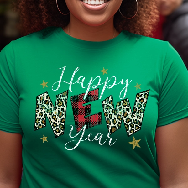 Happy New Year Leopard Plaid New Year DTF Transfer