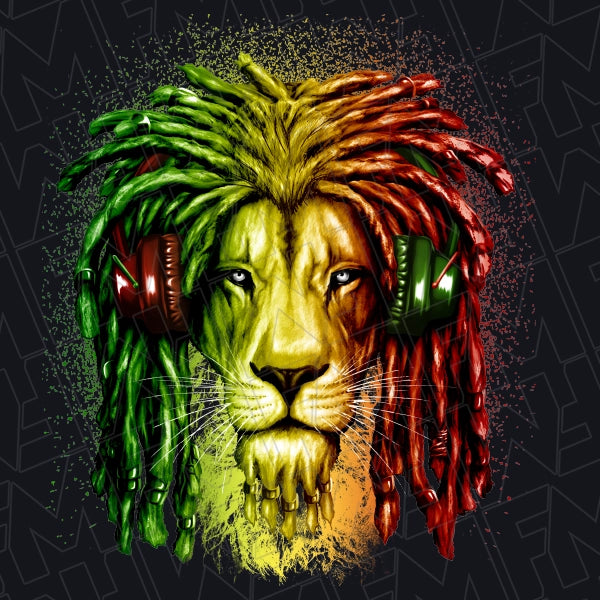 Rasta Lion with Dreads and Headphones DTF Transfer