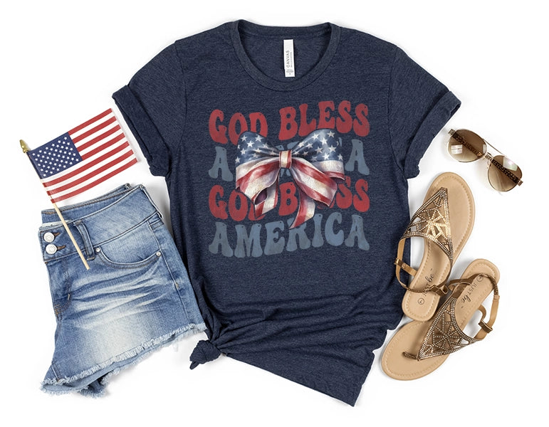 God Bless America Coquette Bow Patriotic DTF TransferPatriotic