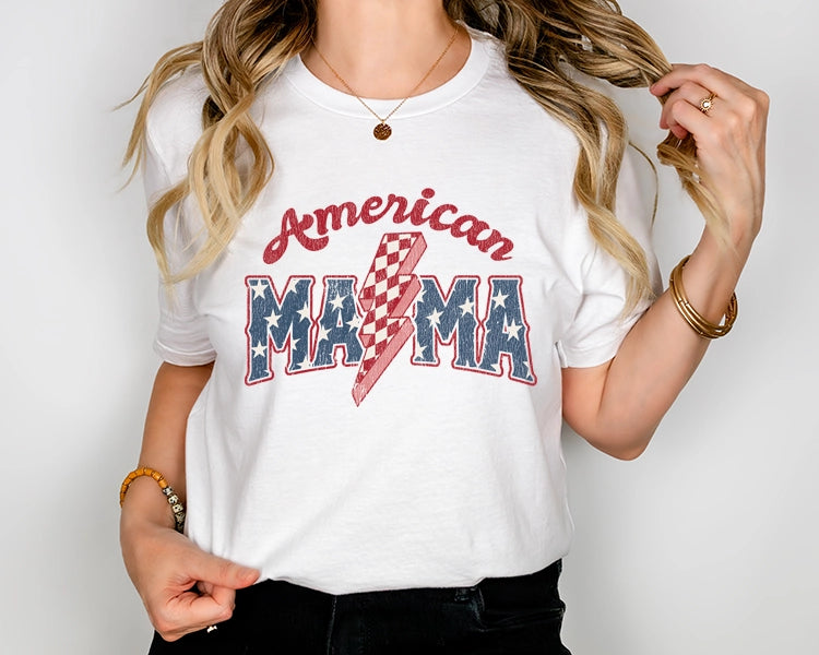 American Mama Checker Lightning Bolt Mommy and Me Patriotic DTF TransferPatriotic
