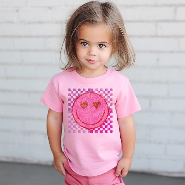 Checkers Smiley Face with Heart Eyes Kids DTF Transfer