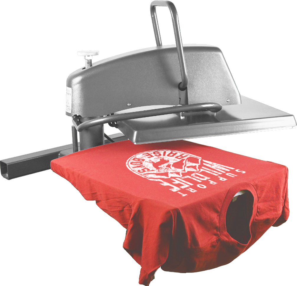 red shirt on a heat press